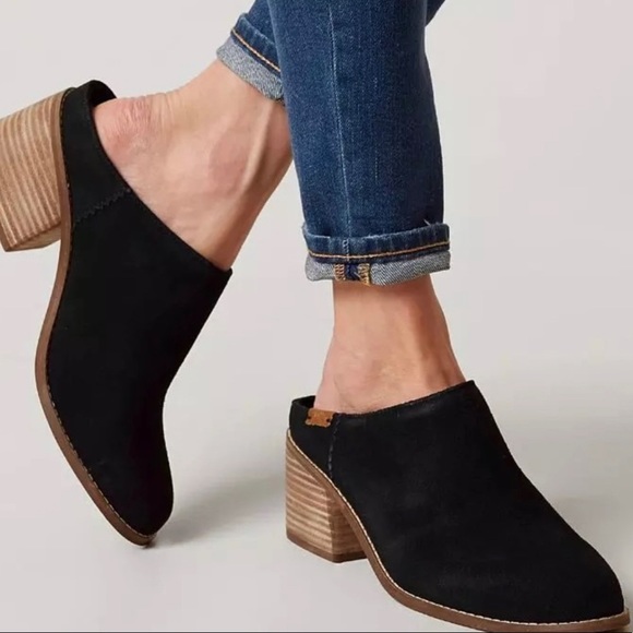 Toms Shoes - Toms Women’s Lelia Black Suede Slip On Block Heel Mules Size 6.5